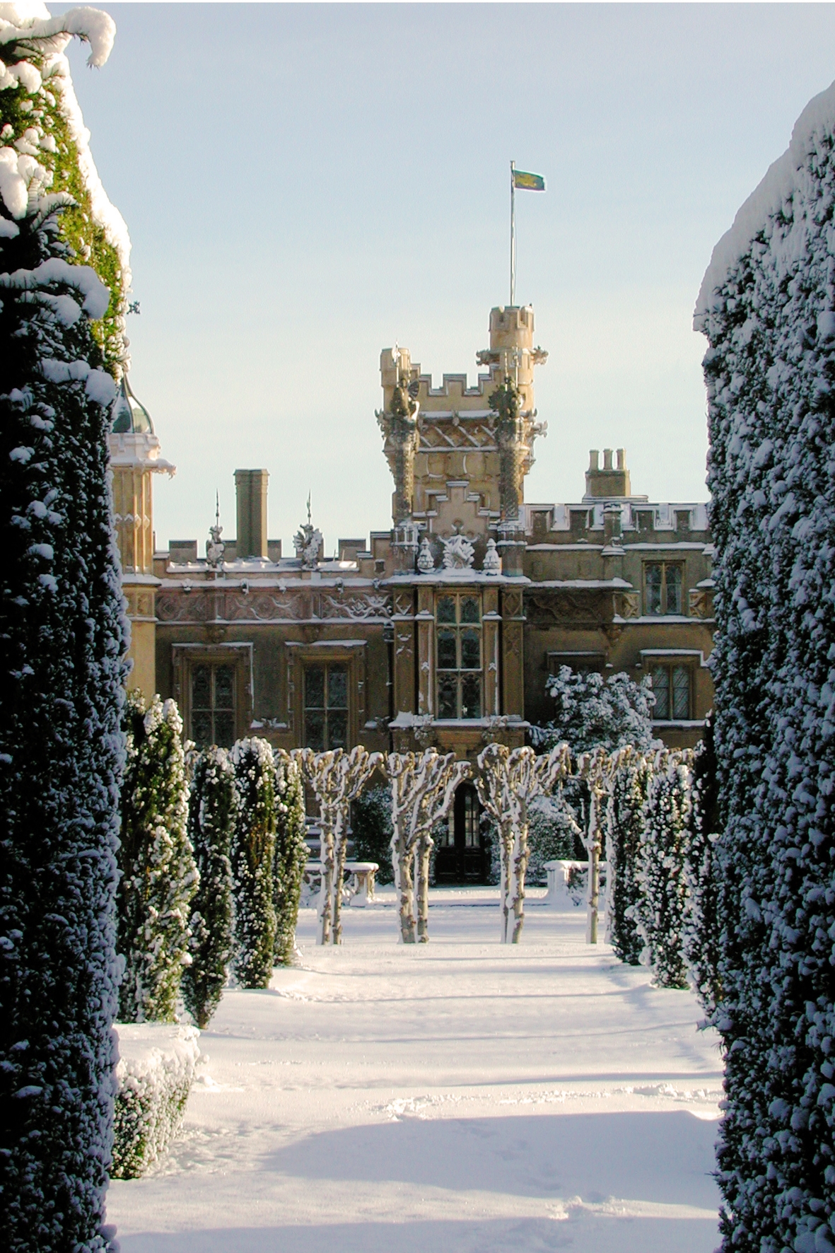 Knebworth House in the snow 